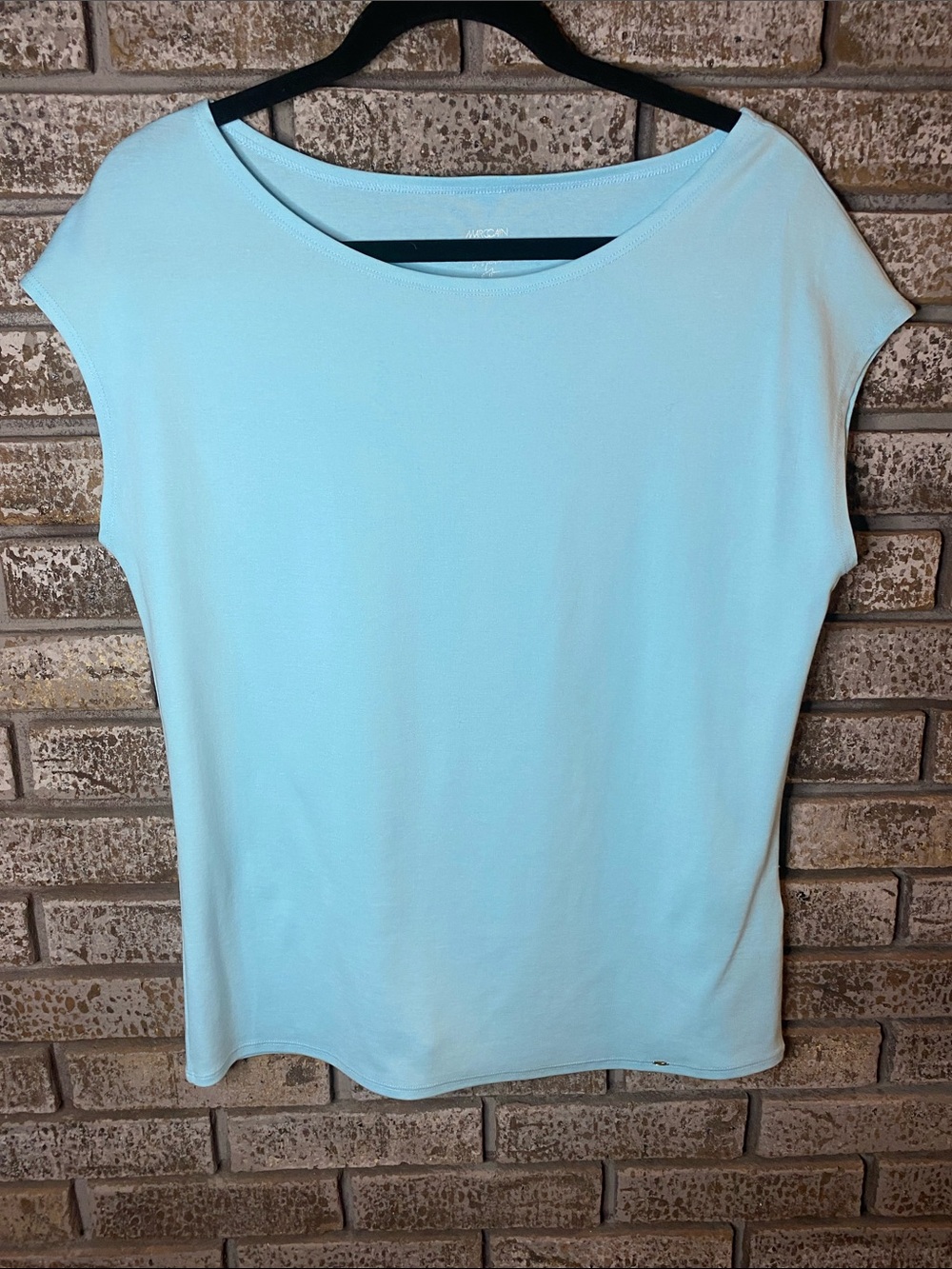 Marc Cain Blue Women's Boatneck Cap-Sleeve Top With Gem Detail